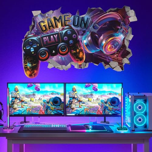 KAIRNE 3D Wandtattoo Gamer,Wandtattoo Kinderzimmer Jungen,Bunte Gamer Poster,Gaming Wandbild für Schlafzimmer, Junge Teenager,Videospiel Wandstikcer für Jugendzimmer Deko Geschenk