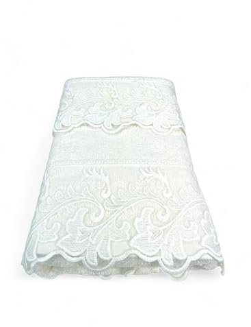 Tex family Handtuch-Set 1 + 1 Spitze Makramee Toskana Creme, reine Baumwolle, Made in Italy, Geschenkidee, elegante Verpackung