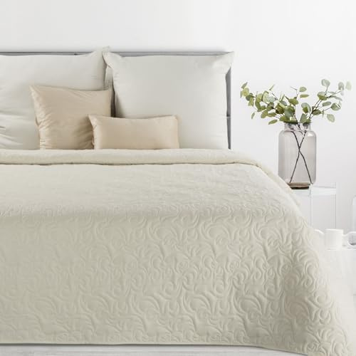 Eurofirany Gesteppte Decke, dekorativer Bettüberwurf, Allzweckdecke, Überwurf, Couchdecke, Tagesdecke, Doppelbett, Ehebett, Einzelbett, Sofadecke, Lein-Optik (Creme, 200x220 cm)