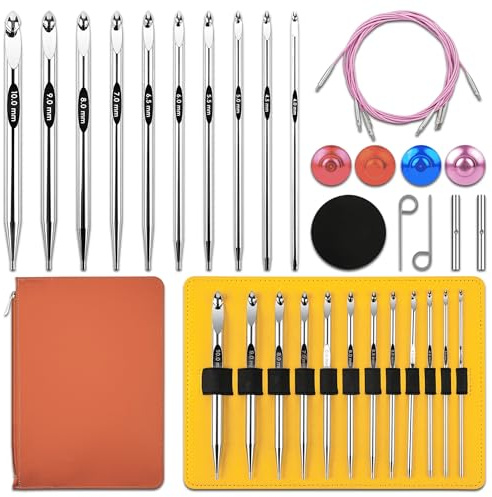 Tunisian Crochet Hooks Set - Tunisian Crochet Hook, Interchangeable Metal Tunisian Crochet Hooks Set with Cable, Tunisian Crochet Hooks, Nickel Plated Aluminum, Ergonomic 3mm-10mm, 26-Piece Set1