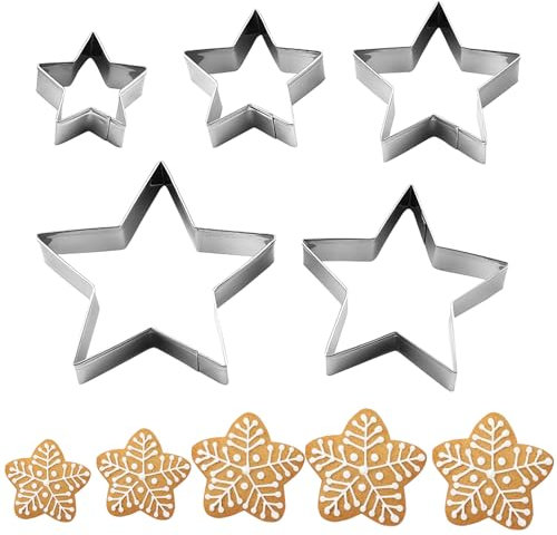 HSLPSM 5 Stück Edelstahl Stern-Ausstechformen, Cookie Cutter, Sterne, Poliert, 5 Sterne