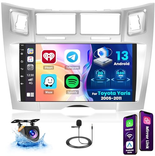 Ohradio 2G+64G Android 15 Autoradio per Toyota Yaris 2005-2011 con Navi Wireless Carplay Android Auto Schermo 9 Pollici GPS WiFi Bluetooth RDS/FM MirrorLink+Telecamera Retromarcia
