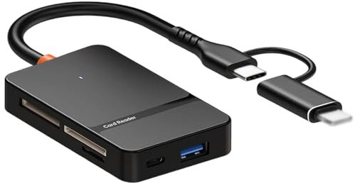 Memory Card Reader, USB-C & Lightning Dual Connectivity Card Reader Adapter to SD Micro SD MS CF and Type-C/USB-3.0 Port, Portable 6-in-1 SD Card Reader for iPhone, MacBook Pro/Air and More