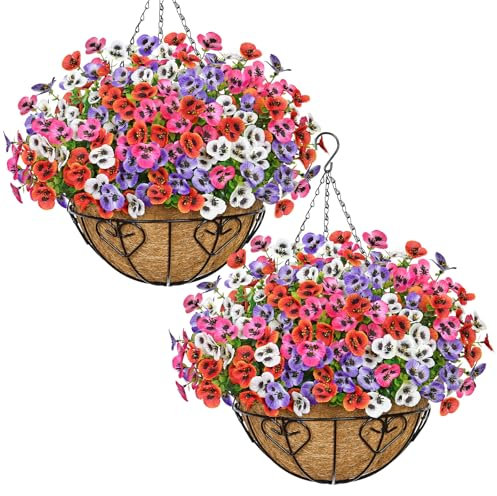 MEIVINES Fake Flowers Home Decoration Silk Flower DIY Artificial Flowers with Chain Hanging Basket 2PCS Artificial Hanging Flowers for Outdoor Garden Wedding Decor