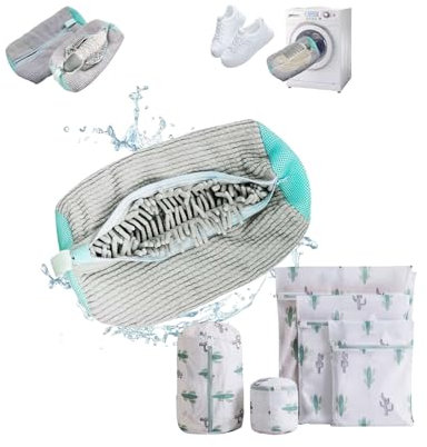 Pack 6 Bolsas para Lavadora – 1 Bolsa para Lavar Zapatillas y 5 para Ropa Delicada o Ropa Sucia | Protección Antigolpes y Cremallera Reforzada para Calzado y Prendas sin Dañarlas