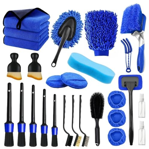 27 Pcs Car Cleaning Kit, Car Detailing Kit Wheel Cleaning Brush Tyre Brush | Wire Brush Exterior and Interior car washing set, for Car Motorcycle Bike Cleaning Wheels, Interior, Exterior, Leather