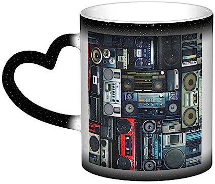 XTXGBT Vintage Boombox Radio Wall Print Magic Color Changing Mug, Heat Sensitive Cups, Gift