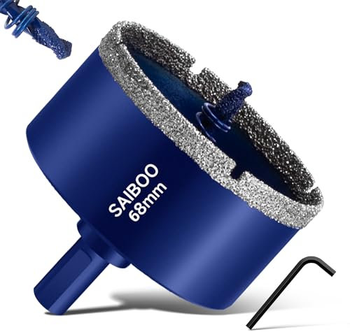 Scie Cloche Diamantée pour Carrelage avec Foret de Centrage, Foret Diamant Brasé dur pour Porcelaine, Carrelage, Verre, Granit, Marbre et Céramique (Diamètre 68mm)