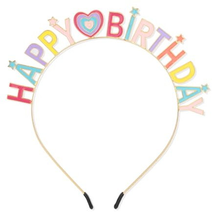 KIUEZIR Bunte Happy Birthday Geburtstag Stirnband, Hochwertiges Leichtgewicht Metall Geburtstagskrone Frauen mit Süßes Herzdesign, Kopfschmuck für Geburtstagspartys, Feiern & Fotoshooting
