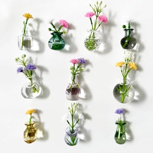 20pcs Cute Mini Vase Magnets for Fridge, Tiny Magnetic Flower Glass Vases Refrigerator Accessories, Funny Aesthetic Plant Pot Magnets for Locker Office Kitchen Decoration (10pcs)