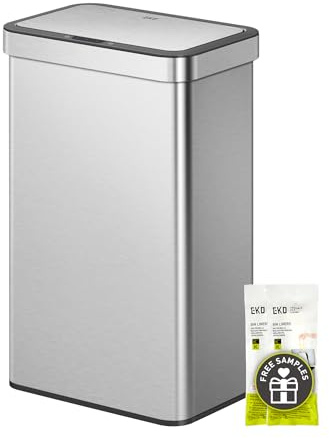 EKO Sensor Mülleimer 2 Fächer, 2 x 30L, elektrischer Recycling-Mülleimer | 2 Kunststoff-Inneneimer, Soft-Close, fingerabdruckfreier Edelstahl, Automatischer Küchen-Abfalleimer mit 12 Müllsäcken