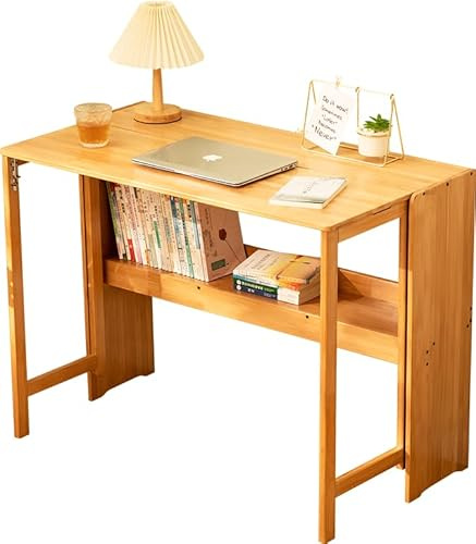 MumaHome Scrivania Pieghevole in Bambù Salvaspazio per Computer, Studio e Cameretta – Tavolo da Lavoro Richiudibile 103x54cm