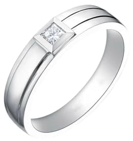 Gualiy 14 Karat Weißgold Ring, 585 Gold Trauringe 5.3mm mit Prinzessschliff 0.15ct Diamant Herren Eheringe Größe 67
