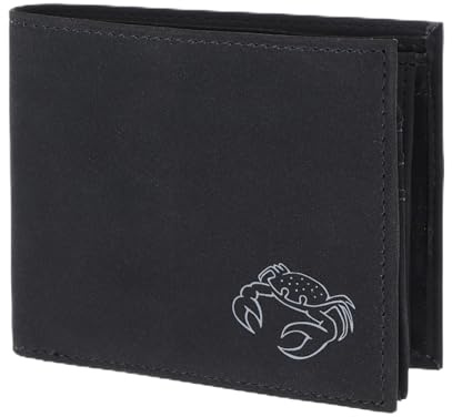 Oxmox Geldbörse Herren/Portemonnaie Damen | Wallet mit RFID Schutz | New Cryptan (Vegan) | 5 Kreditkartenfächer | Querscheinbörse Querformat | schwarz | Crab 2.0 Print Grey