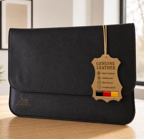 Centaur Premium Laptop Bag Made of Genuine Italian Leather & 100% Wool Felt - Laptop Sleeve Made in Germany - Elegant Case with Extra Compartment - Protective Case for Notebooks 14 Inch Black