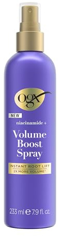 OGX Niacinamide+ Volume Boost Spray, Instant Root Lift, More Volume, Thicken Fine Hair, 24hrs Volume and Styling Spray, 233ml