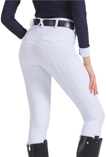 GHHZML Pantaloni Equitazione Donna Pantaloni da Equitazione Professionali in Silicone for Ciclismo Sportivo for esami equestri per la Formazione(White,M)