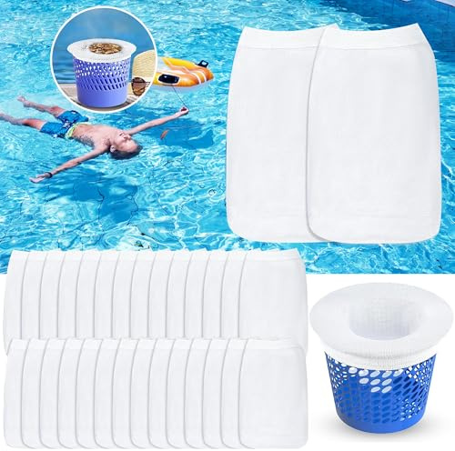 YOOSI 30 Pièce Chaussette Skimmer Piscine,Maille Ultra Fine,Nylon Élastiqu Pool Skimmer Socks pour,Réutilisable Chaussette Filtre Piscine Protégez La Piscine Propre,Feuilles,Écume
