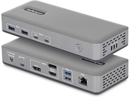 StarTech Treiberloses USB-C Triple 4K Windows Dock, DP & HDMI, 100W, 6X USB | Dreifach-Monitor Dockingstation, 2x 4K 60Hz und 4K 30Hz, unkomprimiertes Video aus nativer GPU, ohne Treiber