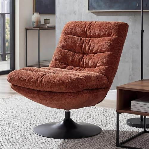 Mendler Loungesessel HWC-Q29, Cocktail-/Polster-/Relaxsessel Sessel drehbar Stoff Chenille (470g/m²) Öko-Tex Stahl - terrakotta