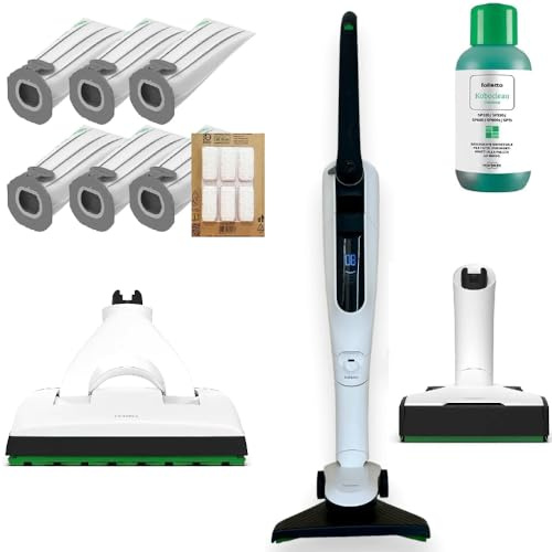 VORWERK FOLLETTO VK7s ORIGINALE NUOVO – Aspirapolvere SENZA FILI con Spazzola, Batteria, Caricabatteria, 6 Sacchetti, 6 Dovina (Dotazione Completa + Multifunzione EB7 + Lavapavimenti SP7)