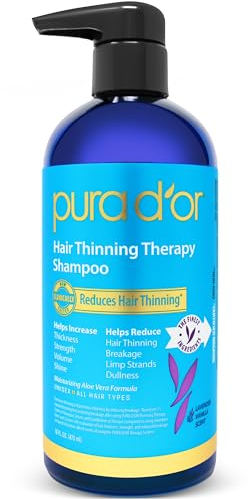 Pura D'Or PURA D'OR Biotin-Shampoo zur Haarausfall-Therapie, Duft Vanille-Lavendel (473 ml), mit Arganöl, pflanzlichen DHT-Blockern, ohne Sulfate, natürlichen Inhaltsstoffen, für Männer und Frauen, al