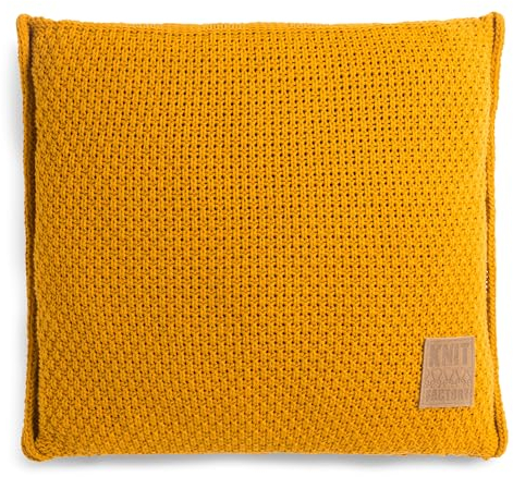 KNIT FACTORY - Jesse Zierkissen - Quadratische Sofa Kissen - Ocker - Gestrickter Dekokissen - Couchkissen - 50x50 cm - Kissenbezug mit Füllung und Bezug