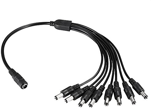 Xwell DC Power Splitter Cable 1 Female to 8 Male Wire Y Adppter 5.1mm X 2.1mm for CCTV Security Cameras and LED Strip Lights