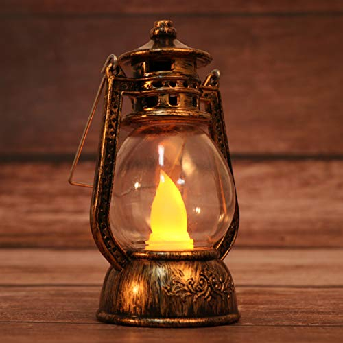 Uonlytech Lámpara de linterna led vintage linterna de queroseno retro lámpara de aceite colgante luz de noche antigua para el hogar bar restaurante decoración de halloween (bronce)