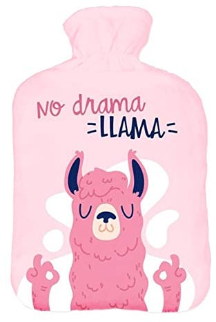 Wärmflasche mit Pullover Bezug 2 Liter Bettflasche mit schönen Fleece-Druck Bezug Gummi Wärmflasche mit Deckel Lama 2 [092]