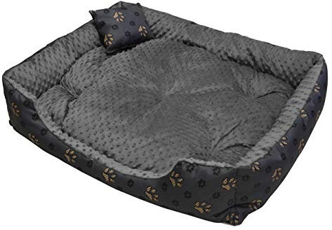 4myBaby GmbH Best for Pets Hundebett gemütlich atmungsaktiv rutschfest faltbar Hundematte plüschiger Kissen Hunde Sofa Maschinewaschbar Grau Pfötchen XL (90/110)