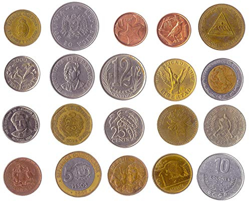 20 Verschiedene Münzen aus Amerika: Latein, Karibik, Zentral, Nord, Süd