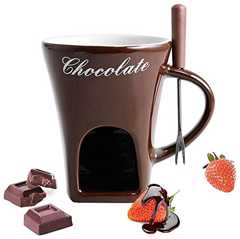 ELQ Fondue De Chocolate con Horquillas De Acero Inoxidable, Apto para Microondas y Lavavajillas, para Queso, Mantequilla,Marrón