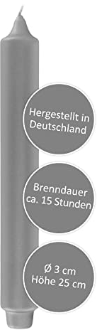 FINK Stabkerze Tafelkerze Tischkerze - Farbe: grau silber für festliche Tischdekoration Silvester 2022 2023 - lange Brenndauer ca 15 Stunden - H 25 cm D 3 cm