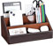 Richblue Stiftehalter Schreibtisch, Schreibtisch Organizer PU Leder Büro Desk Organizer Stiftebox Stifteköcher (5 Fächern-Braun)