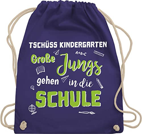 Shirtracer Turnbeutel Rucksack - Schulanfang & Einschulung Geschenk - Tschüss Kindergarten Große Jungs gehen in die Schule - Unisize - Lila - abschluss kita beutel kinder maedchen schulanfaenger