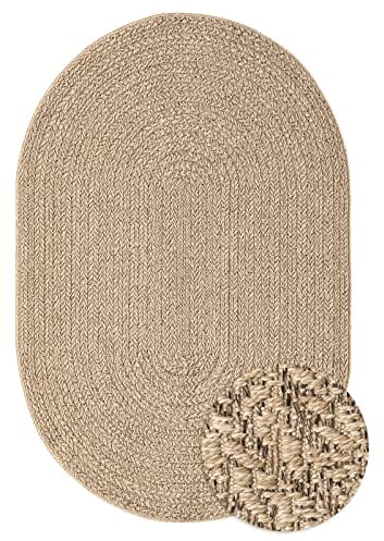 the carpet Kansas - robuster In- und Outdoor Teppich im natürlichen Jute-Look, wetterfest, geeignet für Terrasse und Garten, 140 x 200 cm oval