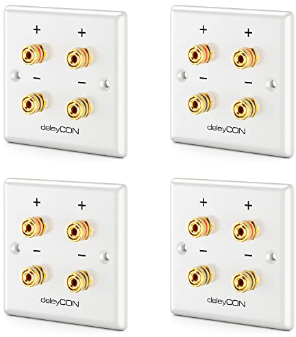 delEYCON Speaker Wall Socket, 4pcs MK5480 with Gold-plated Contacts, for Hi-Fi Surround Sound System, Home Cinema, Compatible with All Speaker Cables