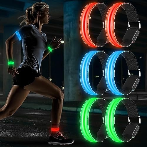 Aicharynic LED Armband Battery, 6 Stück LED Reflective Band Leuchtarmband Laufarmband Lichtband Kinder Leuchtbänder Reflektorband Licht Kinder Nacht Sicherheits Licht für Joggen Laufen Running Sports