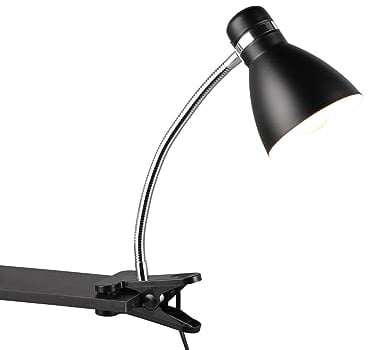 Retro Schwanenhals LED Klemmleuchte Schwarz & Chrom Höhe 36cm