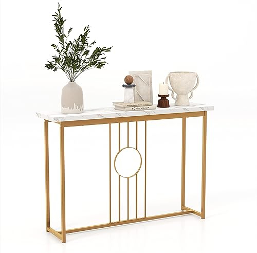COSTWAY Konsolentisch Marmor Optik, Beistelltisch schmal mit Metallgestell & verstellbaren Fußpolstern, Flurtisch Sofatisch modern für Wohnzimmer, Eingang, 120 x 30 x 80,5 cm