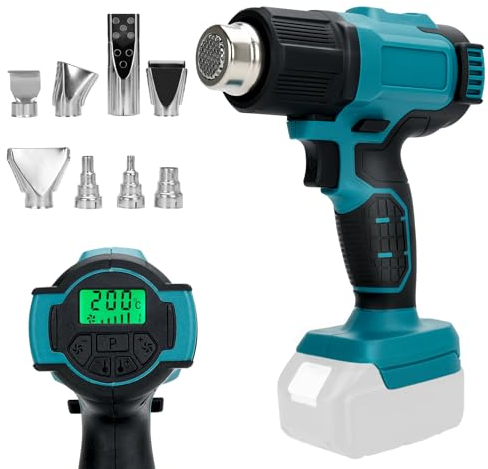 Pistola ad aria calda compatibile con batterie Makita 18V (Not Included), temperatura regolabile velocità del vento, max 550°C, schermo LCD, per saldare, asciugare, fai da te, dipingere, spelare