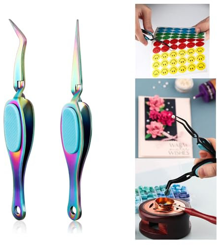 OTCRAFT 2 pinzas inversas para manualidades, pinzas de bloqueo cruzado, pinzas de agarre inverso, pinzas rectas curvadas de precisión, punta fina para manualidades, diamantes de imitación y pequeños