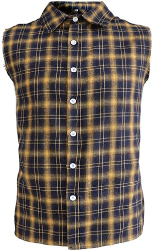 Iris Sprite Chemise décontractée à Carreaux sans Manches en Flanelle boutonnée pour Homme, Coupe Ample avec Poche, Jaune -A210, XL