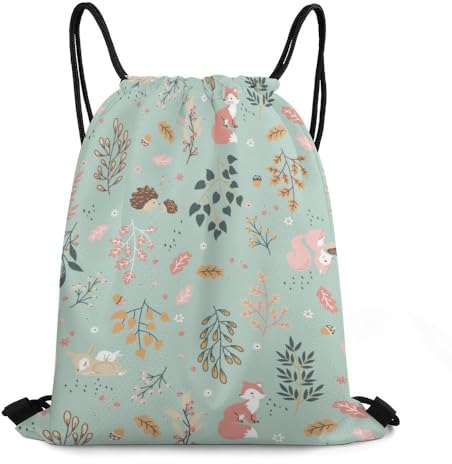 Turnbeutel mit Kordelzug, Waldtiere, Fuchs, Hirsch, Eichhörnchen, Kaninchen, Sportrucksack, String, Schwimmen, Kordelzugbeutel für Damen und Herren, wasserdicht, Reisen, Strand, Schultasche, Rucksack