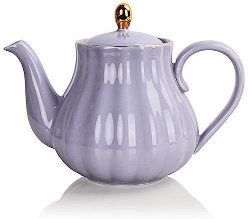 Sweejar Home Teiera in porcellana con infusore e coperchio, teiera con filtro, 890 ml, per tè, caffè, latte, donna, ufficio, casa, regalo a forma di zucca, viola