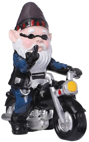 realideas Grumpy Gnome Garden Statue Figurine - Motorcycle Gnome Garden Statue Figurines Sculpture Middle Finger Funny Naughty Gnome Outdoor Statue Sculpture for Porch Yard Art Lawn Ornaments