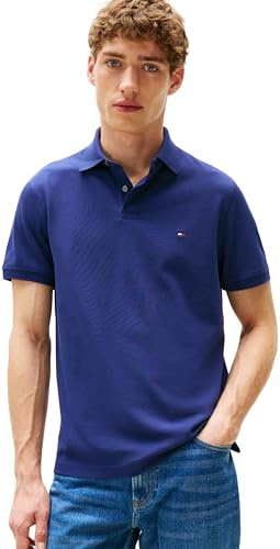 Tommy Hilfiger Polo de Manga Corta Hombre Regular Fit con Botones, Azul (Preppy Navy), S
