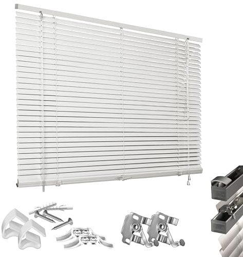 HUGG Klemmfix-Jalousien Fenster ohne Bohren, mit Klemmclips, Wand- und Deckenmontage, 180 x 160 cm, Stein