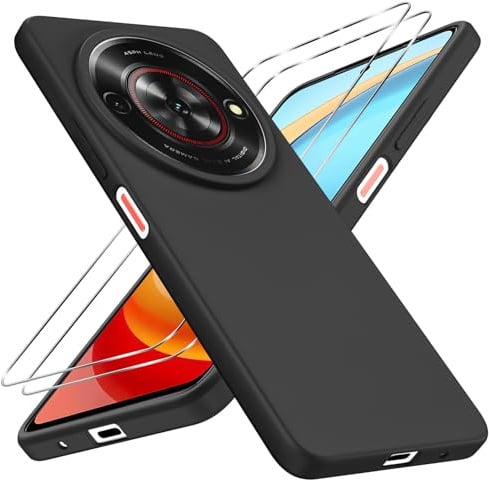 Coiwxmoi Cover per ZTE Blade A75 5G con 2 Pezzi Pellicola Vetro Temperato, Ultra Sottile Morbido TPU Silicone Custodia Antiurto AntiGraffio Bumper Protettiva Case per ZTE Blade A75 5G 6,6, Nero